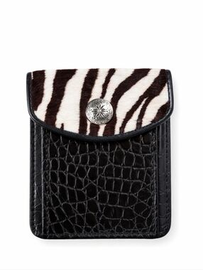 Brighton Compact Wallet Haircalf Flap & Croc Embossed Leather Body